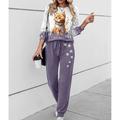 Women's Sweatshirt Tracksuit Pants Sets Cat 3D Print Outdoor Casual Drawstring Print Blue Long Sleeve Sports Funny Round Neck Spring Fall