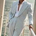 Light Green Men's Seersucker Spring Summer Suits Beach Wedding Suits 2 Piece Pinstripe Suit Standard Fit Single Breasted Two-buttons 2024