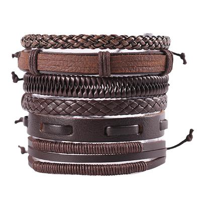 vintage men's hand jewelry 5 packs cross braided leather adjustable set bracelet