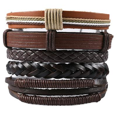 vintage men's hand jewelry 5 packs cross braided leather adjustable set bracelet