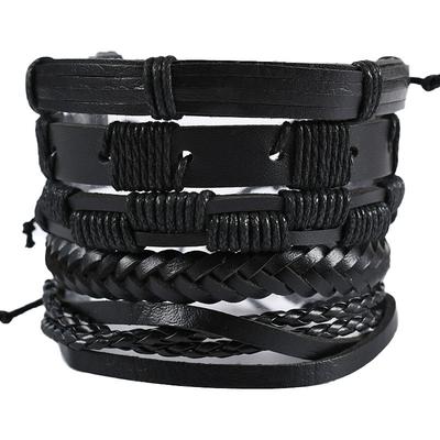 vintage men's hand jewelry 5 packs cross braided leather adjustable set bracelet