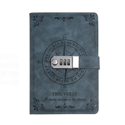 A5 Leather Notebook with Lock, Password Diary Journal for College Students, Retro Handcrafted Thickened Paper, Back to School Gift, Stationery