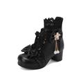 Women's Boots Platform Boots Mary Jane Lolita Wedding Party Daily Solid Color Booties Ankle Boots Winter Bowknot Imitation Pearl Platform Block Heel Round Toe Fashion Cute Minimalism PU Zipper Black