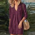 Women's White Dress Casual Dress Tunic Dress Mini Dress Linen Ruched Daily Deep V Long Sleeve Summer Spring Fall Black White Pure Color