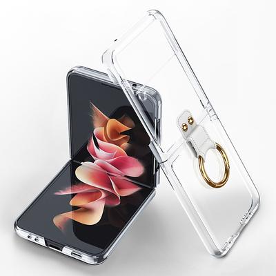 Phone Case For Samsung Galaxy Z Flip 5 Clear Case Ring Holder Dustproof Shockproof Solid Colored PC