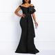 Women's Plus Size Black Sequin Dress Prom Dress Party Dress Sparkly Dress Color Block Off Shoulder Short Sleeve Spring Fall Stylish Prom Dress Maxi long Dress Dress