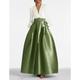 A-Line Satin Green Dress Formal Wedding Guest Dress Elegant Evening Gown High Split Pocket Long Sleeve Floor Length Color Block V Neck Belt With Pleats Slit 2024