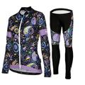 Women's Long Sleeve Cycling Jersey with Tights Winter Mesh Lycra Polyester Green Black Purple Floral Botanical Funny Bike Jersey Tights UV Resistant 3D Pad Breathable Quick Dry Reflective Strips