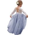 Kids Girls' Flower Dress Backless Tulle Dress Party Ruched Mesh Lace Green White Blue Maxi Long Sleeve Princess Cute Dresses Party Dress Online Regular Fit 4-13 Years
