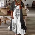 Women's Plus Size Curve Two Piece Dress Casual Dress Floral V Neck Maxi Dress Print Half Sleeve Fall Spring Dress Casual Daily Vacation Dress