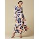 Luxe Satin Floral Print V Neck Tie Back Maxi Wedding Guest Dress