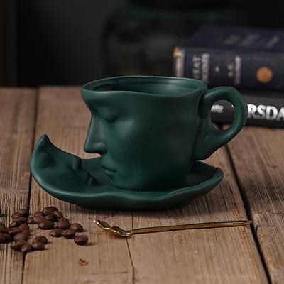 Unique Face Shaped Water Cup With Saucer, Creative Coffee Cup Set, Microwave And Dishwasher Safe