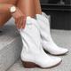 Women's Tan Faux Suede Western Cowboy Boots, Vintage Style Mid-Calf Boots with Side Zipper for Rodeo and Casual Wear