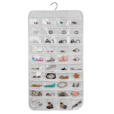 80 Pockets Double Sided Hanging Jewelry Display Organizer Storage Bag Non-woven Foldable Ring Necklace Bracelet Pouch