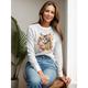 100% Cotton Cat Print T shirt Casual Daily Long Sleeve Crew Neck Women's Clothing