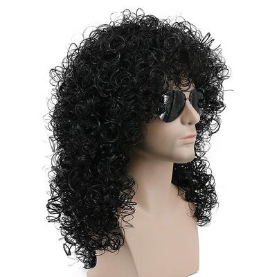 70s 80s Rocker Mullet Wig Cosplay Wig Mens Long Curly Black Wig Carnival Party Costume Wig