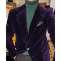 Men's Velvet Casual Party Blazer Jacket Regular Slim Fit Solid Colored Single Breasted Two-buttons Royal Blue Purple Brown Green 2024