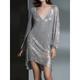 Women's Curve Casual Dress Shift Dress Mini Dress Long Sleeve Plus High Low V Neck Active Daily Silver Gold Fall Winter M L XL XXL 3XL