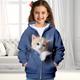 Girls' 3D Cat Hoodie Coat Outerwear Pink Long Sleeve Fall Winter Active Cute Streetwear Polyester Kids 3-12 Years Zip Street Daily Regular Fit