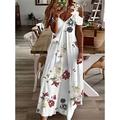 Women's Casual Dress Floral Dress Long Dress Maxi Dress Black White Blue Short Sleeve Floral Cold Shoulder Spring Summer V Neck Fashion Daily Vacation Weekend 2023 S M L XL XXL 3XL