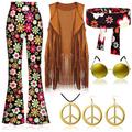 Hippie Disco Retro Vintage 1960s Hippie 1970s Pants Cosplay Costume Outfits Vest Headband Women's Girls' Tassel Fringe Costume Necklace / Earrings Vintage Cosplay Carnival Masquerade Sleeveless Vest
