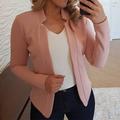 Women's Blazer Open Front Stand Collar Jacket Fall Pink Office Business Slim Fit Coat Fashion Outerwear Long Sleeve Black