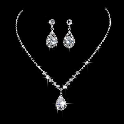 Jewelry Set 1 set Clear Synthetic Diamond Rhinestone Alloy Silver 1 Necklace 1 Pair of Earrings Earrings Necklace Women's Ladies Luxury Elegant Drop Teardrop Jewelry Set For Party Wedding Anniversary