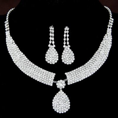 Jewelry Set 1 set Clear Synthetic Diamond Rhinestone Alloy Silver 1 Necklace 1 Pair of Earrings Earrings Necklace Women's Ladies Luxury Elegant Drop Teardrop Jewelry Set For Party Wedding Anniversary