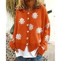 Women's Cardigan Knitted Button Print Floral Daisy Stylish Basic Casual Long Sleeve Regular Fit Sweater Cardigans Open Front Fall Winter Spring Blue Black Gray / Going out