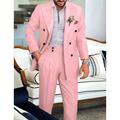 White Pink Dark Navy Men's Wedding Suits Solid Colored 2 Piece Business Formal Plus Size Double Breasted Six-buttons 2024