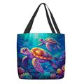 Women's Tote Shoulder Bag Canvas Tote Bag Polyester Shopping Daily Holiday Print Large Capacity Foldable Lightweight Sea Creatures Royal Blue Blue Purple