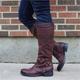 Women's Boots Motorcycle Boots Work Boots Riding Boots Outdoor Daily Solid Color Knee High Boots Winter Buckle Flat Heel Round Toe Vintage Casual Minimalism Faux Leather Zipper Black Red Brown