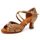 Women's Latin Shoes Dance Shoes Indoor Practice Professional Basic Simple Style High Heel Round Toe Buckle Adults' Light Brown Dark Brown White / Satin