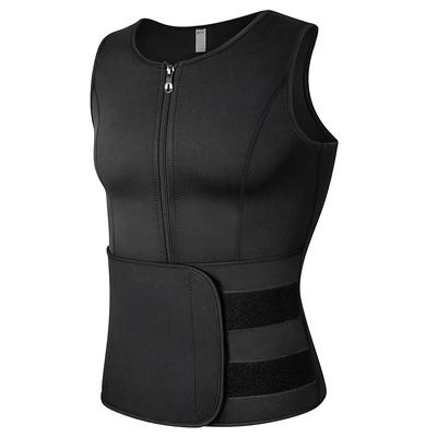 Men Neoprene Sauna Zipper Waist Trainer Vest Tank Top Trimmer Body Shaper with Two Belt Sauna Suit Sweat Vest Slimming Underwear Weight Loss Shirt Fat Burner Tank Tops Shapewear