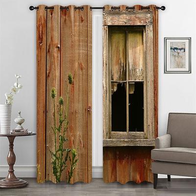 Farmhouse Curtain 2 Panels,Barn Wood Door Curtain Drapes For Living Room Bedroom,Grommet/Eyelet Curtain for Kitchen Door Window Treatments Room Darkening