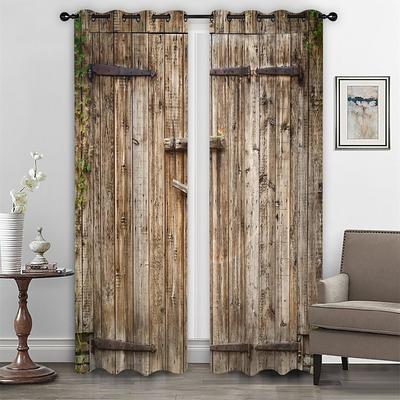 Farmhouse Curtain 2 Panels,Barn Wood Door Curtain Drapes For Living Room Bedroom,Grommet/Eyelet Curtain for Kitchen Door Window Treatments Room Darkening