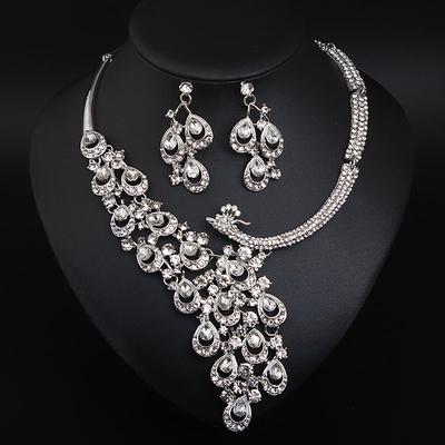 Bridal Jewelry Sets 1 set Crystal Rhinestone Alloy 1 Necklace Earrings Women's Statement Colorful Cute Fancy Peacock irregular Jewelry Set For Party Wedding