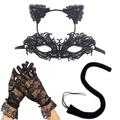 Carnival Sexy Princess Cat Dress Black Lace Mask Cat's Ears (Steamed Cat-ear Shaped Bread) Hair Hoop Dance Mask Set