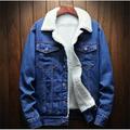 Men's Sherpa jacket Denim Jacket Jean Jacket Daily Wear Vacation Durable Casual / Daily Pocket Winter Spring Fall Solid / Plain Color Warm Ups Comfort Turndown Regular Black Dark Blue LightBlue