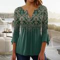 Women's Shirt T shirt Tee Henley Shirt Blouse Floral Casual Weekend Blue Purple Green Button Print 3/4 Length Sleeve Vintage Basic Round Neck Regular Fit