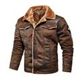 Men's Sherpa jacket Jacket Faux Leather Jacket Daily Thermal Warm Rain Waterproof Embroidered Solid Colored Casual Turndown Regular Regular Fit Black Brown Khaki Jacket