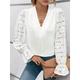 Women's Shirt Lace Shirt Blouse Plain Work Going out Lace Patchwork Bell Sleeve White Long Sleeve Fashion Modern V Neck Spring