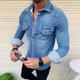 Men's Shirt Button Up Shirt Casual Shirt Jeans Shirt Denim Shirt Denim Blue Blue Light Grey Dark Gray Long Sleeve Plain Turndown Daily Vacation Front Pocket Clothing Apparel Fashion Casual Comfortable