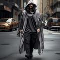 Men's Trench Coat Poncho Hooded Cloak Party Outdoor Fall Winter Polyester Warm Outerwear Clothing Apparel Fashion Streetwear Plain Hooded