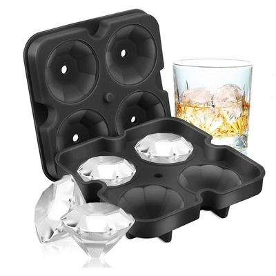 4 Grid Diamond Ice Cube Tray Reusable Ice Cubes Maker Silicone Ice Cream Molds Form Chocolate Mold Whiskey Party Bar Tools