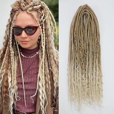 24 Inch 18 Strands Synthetic Double Ended Dreadlock Extensions 3 In 1 Mixed Curly Ends Hippie Style Boho Wavy DE Dreads Braid in Dreadlock Extensions