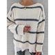 Women's Pullover Sweater Jumper Crew Neck Fuzzy Knit Cotton Blend Oversized Fall Winter Regular Daily Going out Stylish Casual Soft Long Sleeve Striped White / Black Light Blue S M L