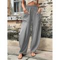 Women's Linen Pants Polyester Plain Black Red Fashion Full Length Street Vacation