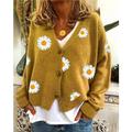 Women's Cardigan Sweater Open Front Ribbed Knit Nylon Acrylic Rayon Patchwork Embroidery Winter Regular Daily Stylish Elegant Casual Long Sleeve Daisy Maillard Black Yellow Navy Blue S M L