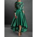 A-Line Cocktail Dress Red Green Dresses Elegant Dress Red Green Dress Formal Asymmetrical 3/4 Length Sleeve Jewel Neck Fall Wedding Guest Satin with Pleats Appliques 2024